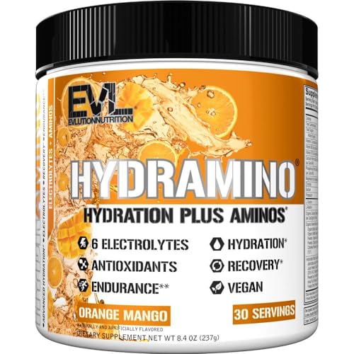 Evlution Nutrition HYDRAMINO Complete Hydration Multiplier, All 6 Electrolytes, Vitamin C & B, Fluid Boosting Aminos, Coco...
