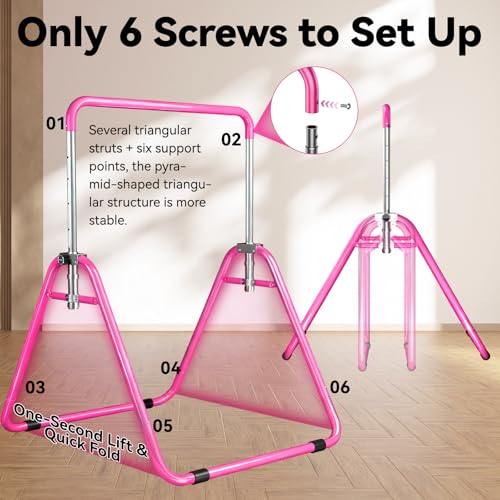 WATBKHE Kids Gymnastics Bar Gymnastic Equipment for Home Adjustable Height Gymnastic Training Bar Gymnastic Stuff for 3-7 ...