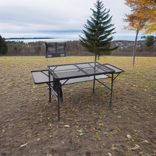 Nice C Folding Grill Table, Camping Table, Tailgate Tables, Grill Tables, Outdoor, Metal Folding Adjustable Height&Width, Mesh Net, Carry Handle