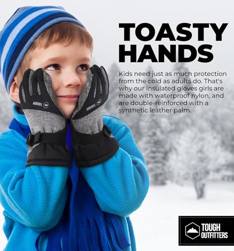 Tough Outdoors Kids Insulated Waterproof Snow Gloves - Youth Winter Ski Gloves for Girls & Boys