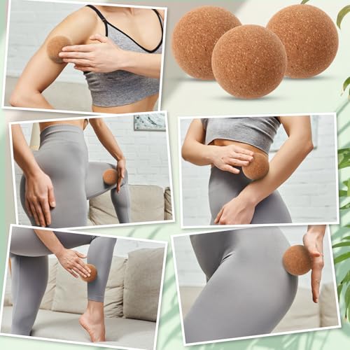 Seenelling 20 Pcs Cork Massage Ball 2.5 Inch Solid Hard Myofascial Release Yoga Ball for Back Foot Neck Pain Therapy Porta...