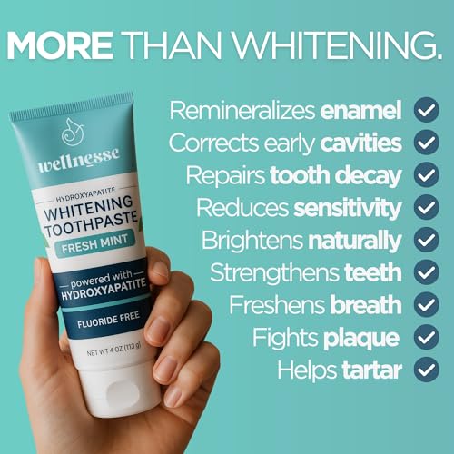 Wellnesse Whitening Hydroxyapatite Toothpaste with Xylitol, Natural Fluoride-Free Teeth Whitening Toothpaste for Adults, S...