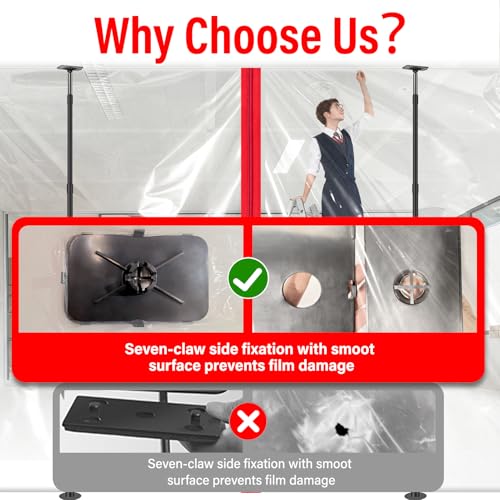 10FT Dust Barrier Poles Kit,Spring Retractable Zipper Wall Poles for Dust Barriers System,Home & Construction,Spring Barri...