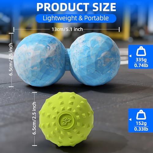 Peanut & Spiky Massage Ball Set, Double Lacrosse Peanut Roller + Firm Spiky Ball for Deep Tissue Myofascial Release, Trigg...
