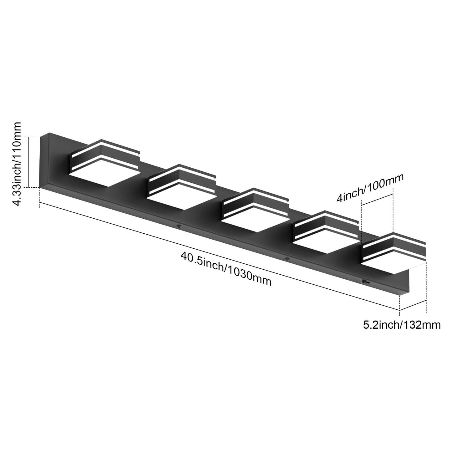 Ralbay 40.5Inch Black Vanity Light With 5 Color Temperatures (3000K-6000K) Dimmable Metal Acrylic Modern Led Matte Black Bathroom Lighting Over Mirror (5-Light)
