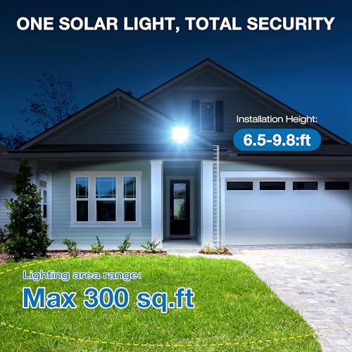 Solar Lights Outdoor,IP66 Waterproof Solar Street Lights Outdoor,6500K LED Dusk to Dawn Security Flood light with Motion S...