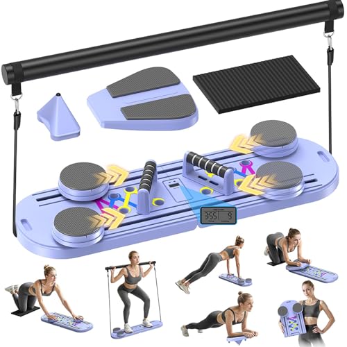 MOVOCA Pilates Board,Foldable Pilates Reformer Equipment with Timer, Multi-Purpose Portable Pilates Reformer Machine Home ...