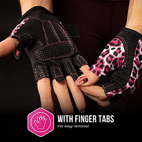 Contraband Pink Label 5297 Womens Design Series Leopard Print Lifting & Rowing Gloves (Pair) - Lightweight Vegan Medium Pa...