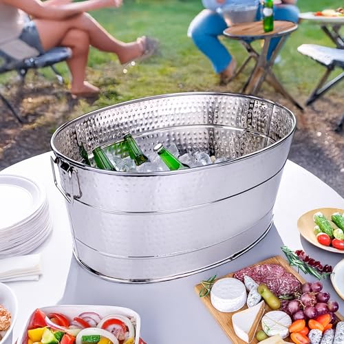 BREKX Aspen Heavy-Duty Oval Stainless Steel Drink Cooler for Parties - Metal Large Ice Bucket for Drinks, 25-Quart (30-Bot...