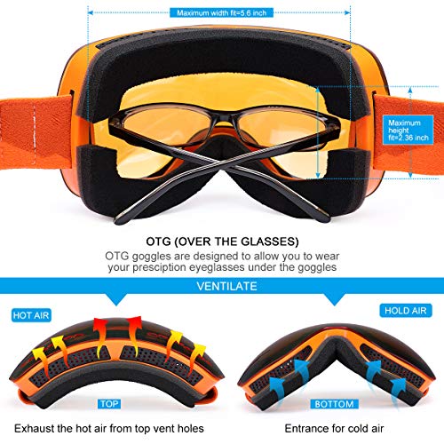 Supertrip Professional Ski Goggles for Men and Women Double Lens Anti-Fog Big Spherical Skiing Unisex Multicolor Snow Goggles