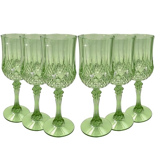 JUSONEY Vintage Plastic Wine Glasses,Crystal Textured Plastic Goblets,Disposable Wine Glasses for Parties,Weddings,Elegant...