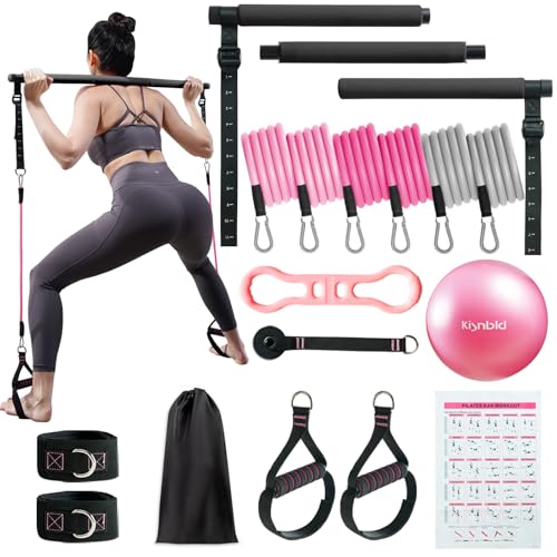 kisnbld Pilates Bar Kit with Resistance Bands, Multifunctional Pilates Bar with 3 Set Exercise Resistance Bands, Portable ...