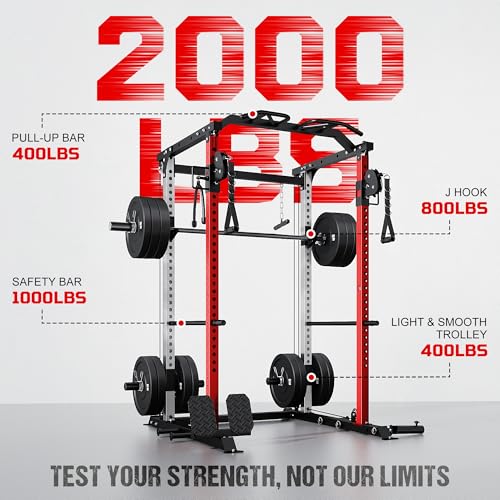 GOIMU DP01 Power Cage, 2000LBS Squat Rack with with Cable Crossover and Dual Independent Pulley System, Full Cage for Full...
