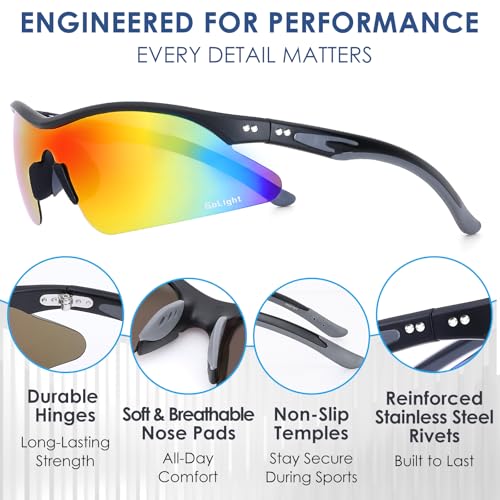 GoLight Polarized Sports Sunglasses for Men & Women – UV400, Anti-Glare, Lightweight Frame,Metal Hinges – for Running,Driving