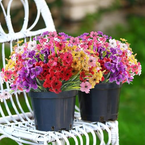 AGIRL 24 Bundles Artificial Flowers for Outdoor,No Fade Fake Plastic Flowers Faux Plants for Decoration Hanging Planters I...