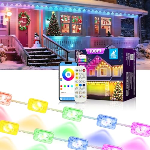 Ahawill Permanent Outdoor Rgb Lights With Ip67 Waterproof  Smart Outdoor String Lights Remote Control  Eaves Lights With App  Daily And Accent Lighting For Halloween Christmas Decor (100Ft)