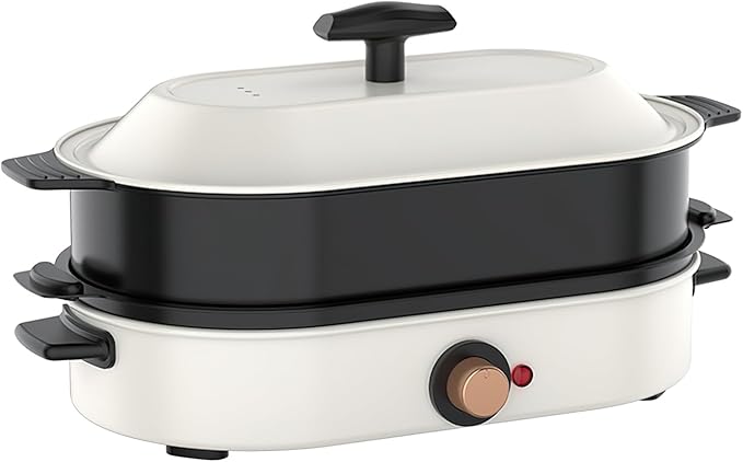 Multi-Functional Electric Hot Pot, 3-in-1 Non-Stick Cooking Pot with Steaming, Frying and Boiling Functions, Removable Grill Pan for Home and Dorm Use