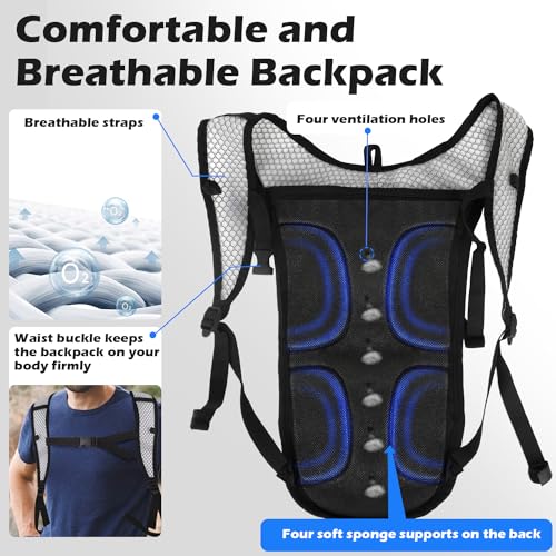 2 Pack Hydration Backpack Pack with 2L Hydration Bladder, TNYSPORT Lightweight Breathable Water Backpack with 3 Layer Pock...