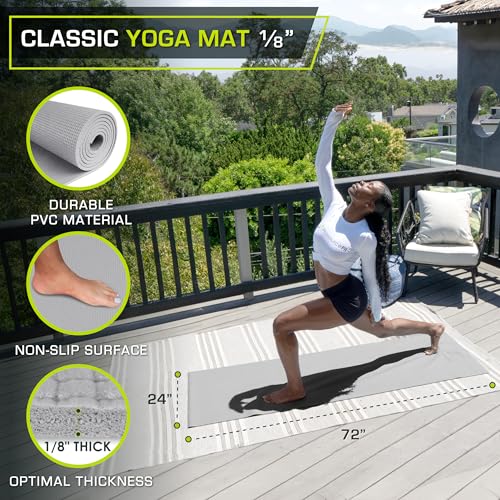 ProsourceFit Classic Yoga Mat 1/8” (3mm) Thick, Extra Long 72-Inch Lightweight Fitness Mat with Non-Slip Grip for Yoga, Pi...