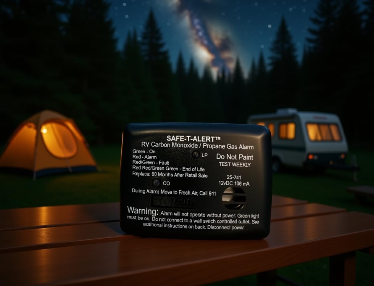 Safe T Alert 25 Series Mini Dual LP/CO Alarm - Propane and Carbon Monoxide Alarm - Surface Mount, Black - 25-741-BL