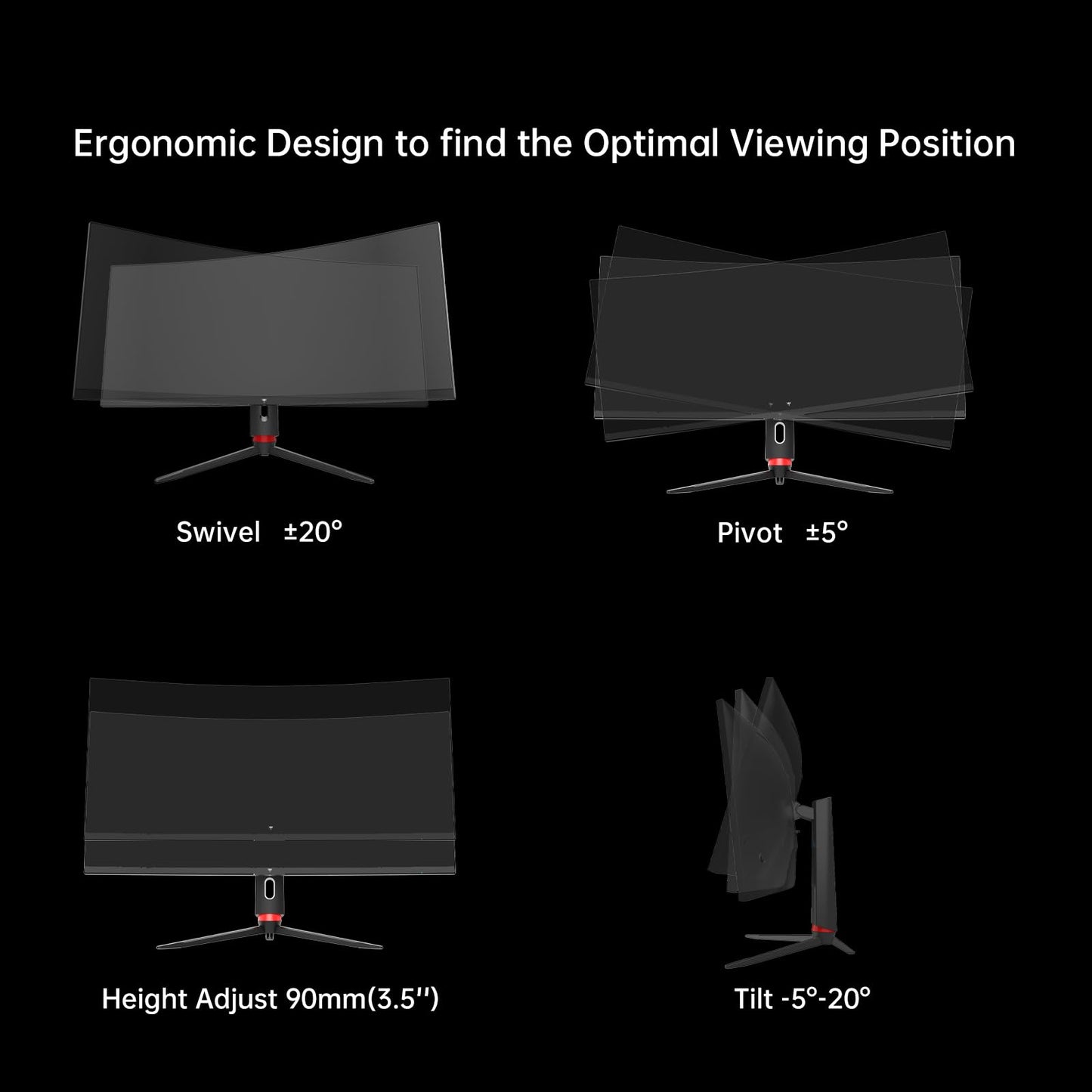 KTC 34 Inch Curved Ultrawide Gaming Monitor, 21:9, 3440x1440p 165Hz 1ms, 1500R Curved Monitor, Freesync G-sync Compatible, HDMI 2.0 x2 & DP1.4 x 2, Height/Tilt/Swivel/Pivot, H34S18S