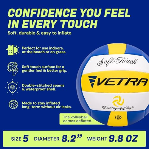 VETRA Premium, Soft Touch Volleyball, Official Size 5, Super Soft Volleyball Training Equipment for Professional & Recreat...