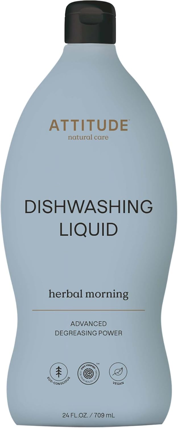 ATTITUDE Dish Soap, EWG Verified, Plant-Based & Vegan Dishwashing Liquid, Naturally Derived, Italian Lemon Scent, 24 Fl Oz