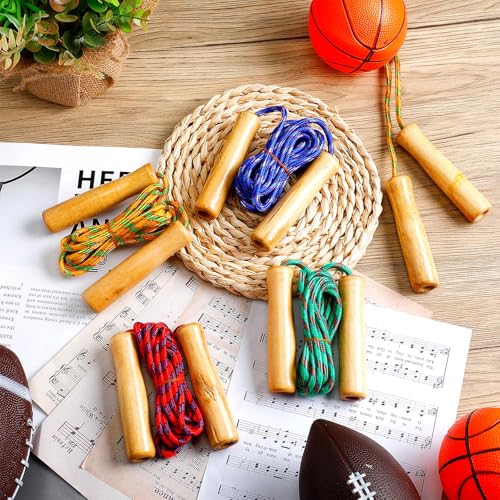 Aoriher Jump Ropes for Kids Adjustable 7 ft Cotton Skipping Ropes with Wooden Handle for Students Fitness Outdoor Exercise...