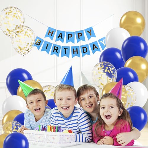 BAUANOOY Royal Blue Gold White balloons, 60pcs 12 Inch Navy Blue Metallic Gold Confetti Balloon for Wedding Graduation Bab...
