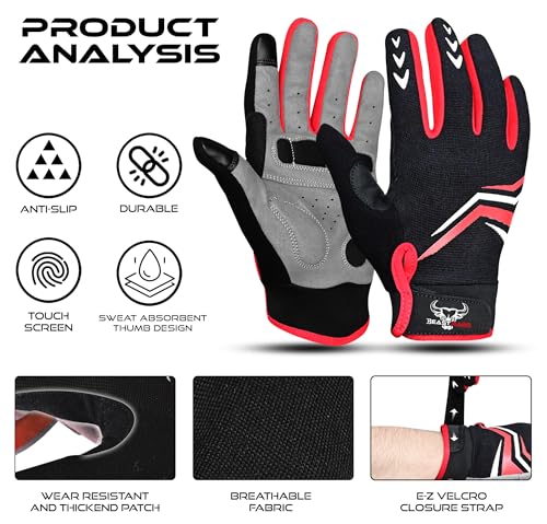BEAST RAGE Full Finger Cycling Gloves with Padding for Men Women, Anti-Slip, Shock Absorbing, Breathable, Touchscreen Moun...