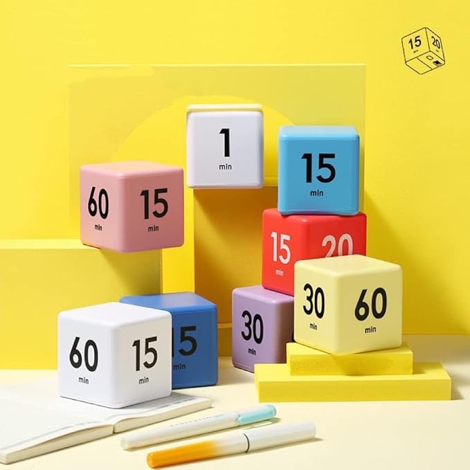 Feilifan Cube Timer - Kids ADHD Productivity Workout Flip Timer for StudyTime Management, 15, 20, 30, 60 Minutes, Pink