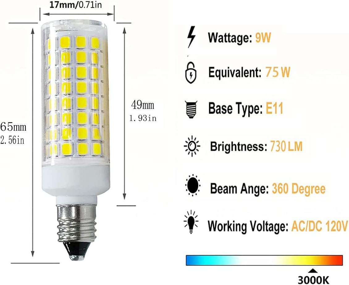 Haoguais 2-Pack E11 Led Light Bulbs  E11 Mini Candelabra Base  Daylight White 6000K 75W Halogen Equivalent  120V 7W Jd T3 T4 Corn Bulb Indoor Lighting