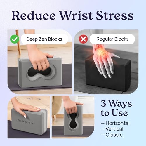 Deep-Zen® Yoga Blocks Wrist Support; Yoga Blocks 2 Pack with Knee Pads and Strap to Put Less Weight on Wrists; Durable, Ve...