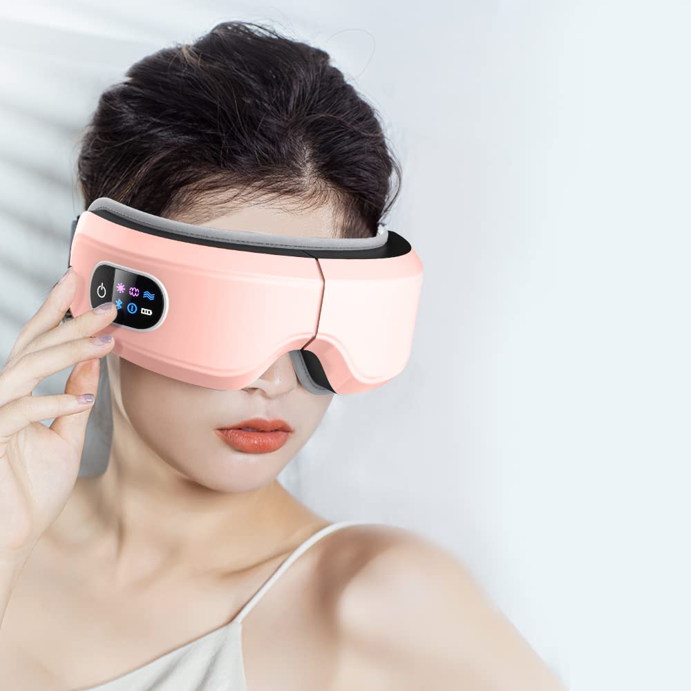 TLINNA Eye Massager with Airbag Kneading,Constant Temperature Hot Compress, Multi-Frequency Vibration and Bluetooth Music (Pink, Large)