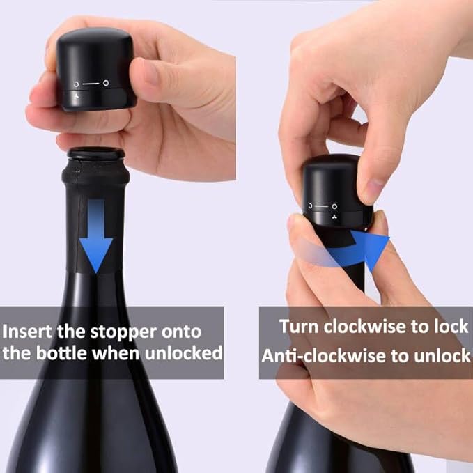 Wine Bottle Stopper With Twist Lock 2Pack,Wine Stopper With Silicone Reusable Wine Sealer, Wine Toppers Stopper Leak Proof And Keeps Wine Fresh For Easy Storage, Black