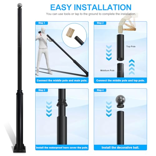 Street Light Pole 13ft Tall, Black Outdoor Galvanized Heavy-duty Metal Solar Street Lamp Post, Suitable for Outdoor Street...
