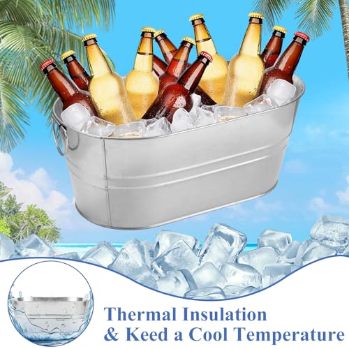 LOPYXBR 2 PCS Galvanized Bucket 4 Gallon Ice Buckets for Parties with Carry Handles Stainless Steel Beverage Tub for Parti...