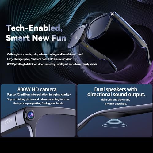 AI Smart Glasses With Camera and Audio, 4K HD Video Recording Glasses, 8MP Camera Glasses for Men Women, AI Voice, Real-Ti...