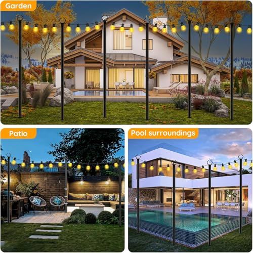 6 Pack String Light Poles, Outdoor String Light Pole 10 ft Forked Metal Light Pole with Adjustable Outdoor Light Stand, De...