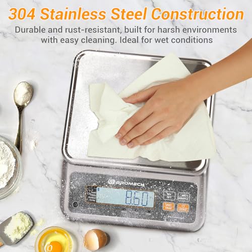 BROMECH Food Scale Pound and Ounce, Rechargable, Commercial Grade, Stainless Steel Platform, for Meat Shop, Deli, Produce ...