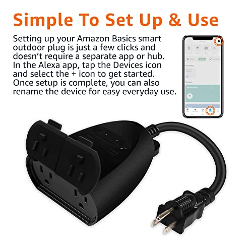 Amazon Basics Outdoor Smart Plug with 2 Individually Controlled Outlets, Works with Alexa Only, 2.4 GHz Wi-Fi, No Hub Requ...