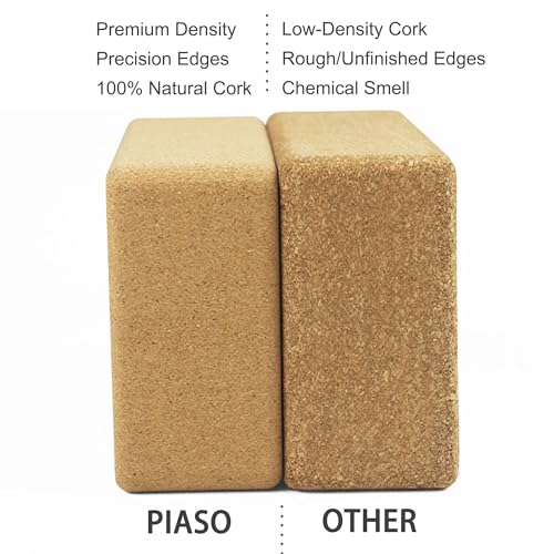 PIASO Cork Yoga Block 2 Pack for Pilates, Non-Slip & High Density Blocks for Meditation, Fitness and Stretching, Supportiv...