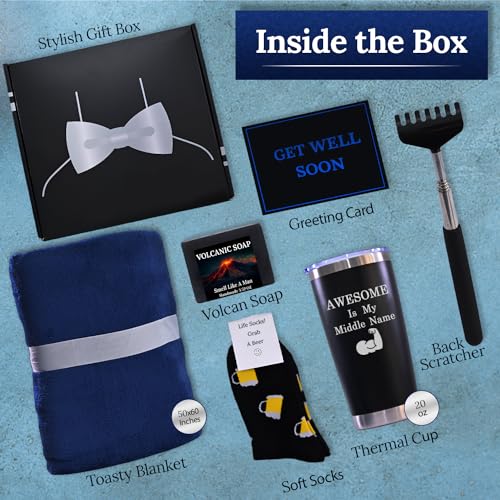 GOLDMUS Get Well Soon Gift Basket Men – Get Well Gifts for Men After Surgery, Recovery Care Package for Him, Thoughtful Fe...