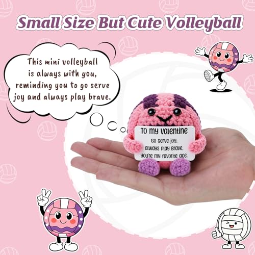 Weming Volleyball Gift for Teen Girls – Mini Crochet Volleyball Plush with Pun Card, Pink Purple Valentine or Birthday Pre...