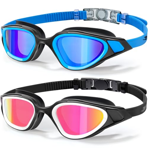Freela 2Pack Polarized Unisex Adult Swim Swimming Goggles, UV400 Protection Anti Fog 180° Wide Clear View for Men Women Youth