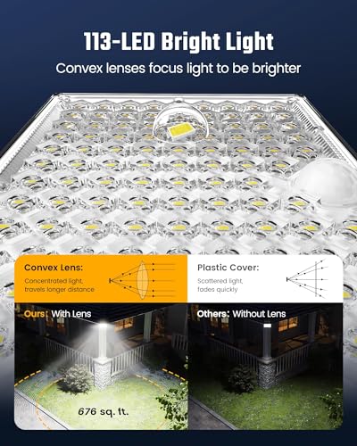 SUPERDANNY Solar Outside Lights with 113 Bright LEDs 7000K, Motion Sensor Outdoor Flood Lights Dusk to Dawn with 16ft Cabl...