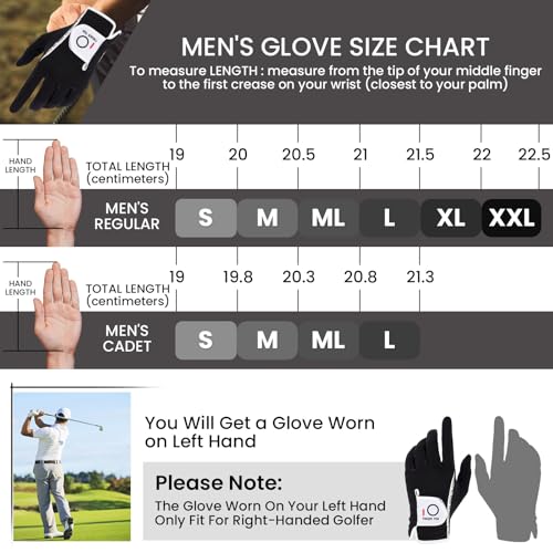 FINGER TEN Men’s Golf Glove Left Hand Right Handed Golfer Rain Grip 1 Pack, Durable Fit for Hot Wet All Weather Small Medi...