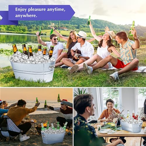 4 Gallon Ice Buckets for Parties, IKAYAS Galvanized Metal Ice Bucket Ice Tub with Scoop for Cocktail Bar Mimosa Bar Suppli...