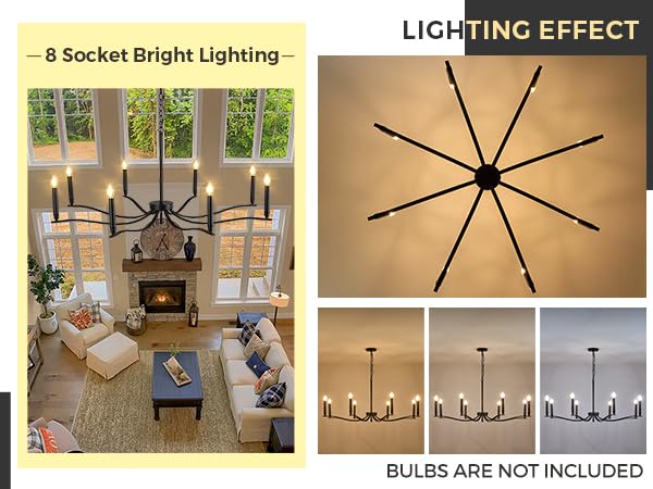 Fookchak Black Chandelier  Modern Dining Room Light Fixture 8 Light Candle Chandelier Over Table 44In Metal Chandeliers Lighting For Living Room Entry Master Bedroom Bathtub Kitchen