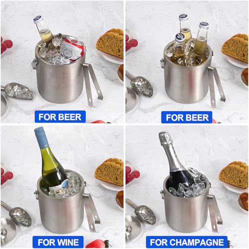CAOANTRY Ice Bucket with Lid & Tong- Well Made Insulated Stainless Steel Keep Ice Frozen Longer - Ideal for Cocktail Bar, ...